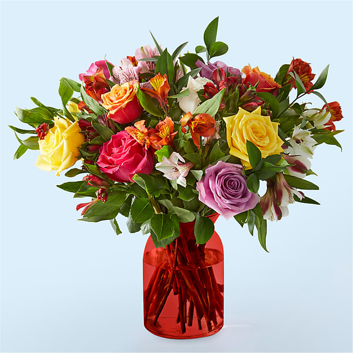 product image for Smiles & Sunshine Bouquet with Red Vase