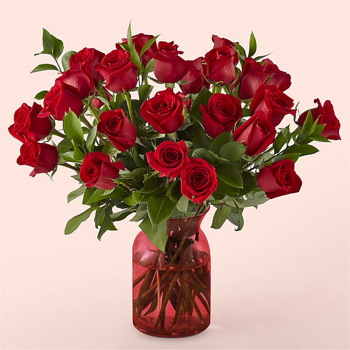product image for Red Rose Bouquet with Red Vase