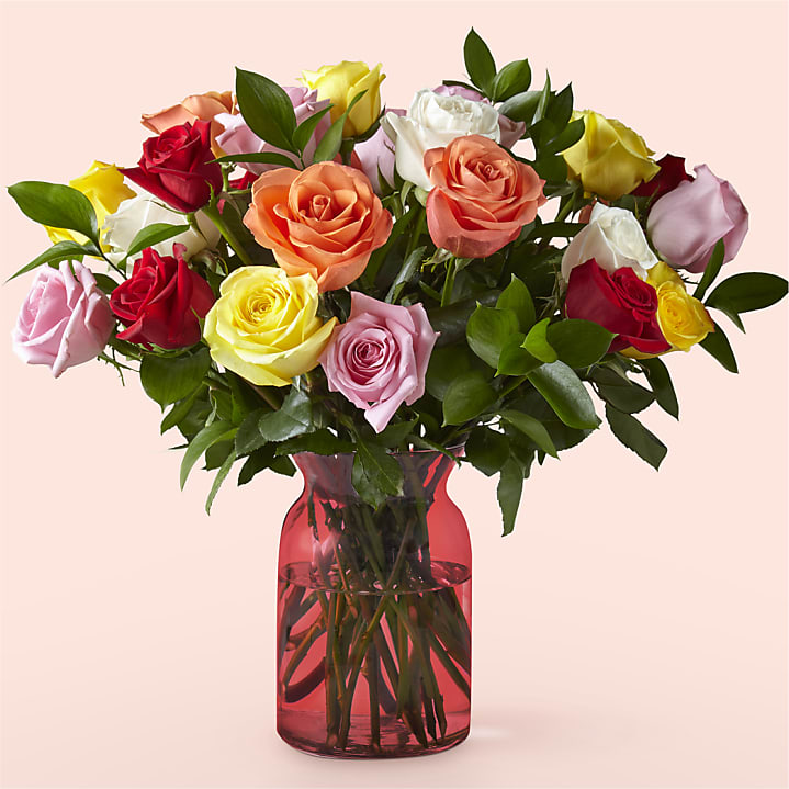product image for Mixed Roses with Red Vase